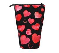 YUNWEIKEJI Patrón de Corazones Rojos Acuarela, Estuche telescópico para lápices, Soporte para lápices con Cremallera, Bolsa de Maquillaje, Bolsa para lápices