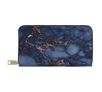 YUNWEIKEJI Patrón de mármol Azul Marino y Cobre Falso, Carteras Cartera de Gran Capacidad para Hombres y Mujeres Carteras Tarjeta de crédito Cartera de Cuero de Microfibra