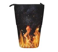 YUNWEIKEJI Patrón de Parrilla de carbón llameante, Estuche telescópico para lápices, Soporte para lápices con Cremallera, Bolsa de Maquillaje, Bolsa para lápices