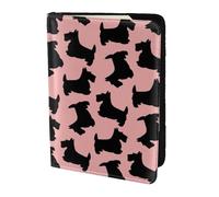 YUNWEIKEJI Patrón Terrier Escocés Rosa Negro, Funda para Pasaporte Cartera de Viaje de Cuero PU Funda para Pasaporte Fundas para Pasaporte 5,5 Pulgadas