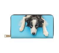 YUNWEIKEJI Perro Cachorro Gracioso Border Collie sobre Fondo Azul, Carteras Cartera de Gran Capacidad para Hombres y Mujeres Carteras Tarjeta de crédito Cartera de Cuero de Microfibra