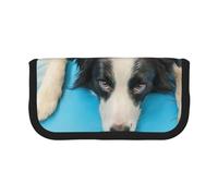 YUNWEIKEJI Perro Cachorro Gracioso Border Collie sobre Fondo Azul, Estuche para lápices, Estuche para lápices de Lona Bolsa para cosméticos de Gran Capacidad