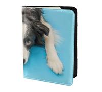 YUNWEIKEJI Perro Cachorro Gracioso Border Collie sobre Fondo Azul, Funda para Pasaporte Cartera de Viaje de Cuero PU Funda para Pasaporte Fundas para Pasaporte 5,5 Pulgadas