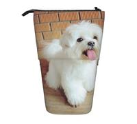 YUNWEIKEJI Perro Maltés, Estuche telescópico para lápices, Soporte para lápices con Cremallera, Bolsa de Maquillaje, Bolsa para lápices
