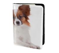 YUNWEIKEJI Perro Papillon Esponjoso, Funda para Pasaporte Cartera de Viaje de Cuero PU Funda para Pasaporte Fundas para Pasaporte 5,5 Pulgadas
