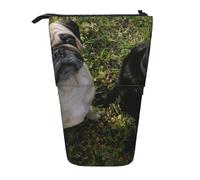 YUNWEIKEJI Perro Pug Blanco Y Negro, Estuche telescópico para lápices, Soporte para lápices con Cremallera, Bolsa de Maquillaje, Bolsa para lápices