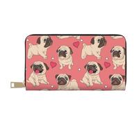 YUNWEIKEJI Perro Pug Corazón de San Valentín, Carteras Cartera de Gran Capacidad para Hombres y Mujeres Carteras Tarjeta de crédito Cartera de Cuero de Microfibra