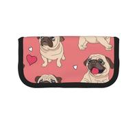 YUNWEIKEJI Perro Pug Corazón de San Valentín, Estuche para lápices, Estuche para lápices de Lona Bolsa para cosméticos de Gran Capacidad