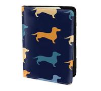 YUNWEIKEJI Perro Salchicha Azul Naranja, Funda para Pasaporte Cartera de Viaje de Cuero PU Funda para Pasaporte Fundas para Pasaporte 5,5 Pulgadas