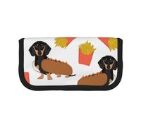 YUNWEIKEJI Perro Salchicha Hot Dog Y Papas Fritas Comida Divertida Linda, Estuche para lápices, Estuche para lápices de Lona Bolsa para cosméticos de Gran Capacidad
