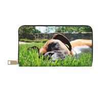 YUNWEIKEJI Perros Boxer Hierba Verde Mascotas Perros De Césped, Carteras Cartera de Gran Capacidad para Hombres y Mujeres Carteras Tarjeta de crédito Cartera de Cuero de Microfibra