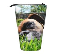 YUNWEIKEJI Perros Boxer Hierba Verde Mascotas Perros De Césped, Estuche telescópico para lápices, Soporte para lápices con Cremallera, Bolsa de Maquillaje, Bolsa para lápices