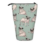 YUNWEIKEJI Perros Pug Sentados, Estuche telescópico para lápices, Soporte para lápices con Cremallera, Bolsa de Maquillaje, Bolsa para lápices