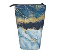 YUNWEIKEJI Pintura Abstracta Brillo Dorado Mármol Azul, Estuche telescópico para lápices, Soporte para lápices con Cremallera, Bolsa de Maquillaje, Bolsa para lápices