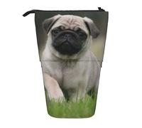 YUNWEIKEJI Pug Bokeh Cachorro Perros Césped Mascotas Pug, Estuche telescópico para lápices, Soporte para lápices con Cremallera, Bolsa de Maquillaje, Bolsa para lápices