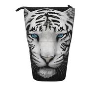 YUNWEIKEJI Pupila Azul Tigre Blanco, Estuche telescópico para lápices, Soporte para lápices con Cremallera, Bolsa de Maquillaje, Bolsa para lápices