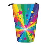 YUNWEIKEJI Rayos de Confeti de Arco Iris y Estrellas, Estuche telescópico para lápices, Soporte para lápices con Cremallera, Bolsa de Maquillaje, Bolsa para lápices