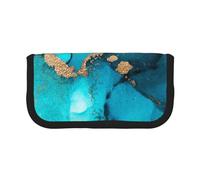 YUNWEIKEJI Remolinos de Oro Verde Azulado Abstractos de Moda, Estuche para lápices, Estuche para lápices de Lona Bolsa para cosméticos de Gran Capacidad