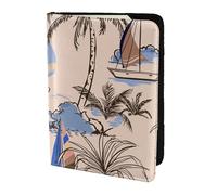 YUNWEIKEJI Retro Hermosos Barcos Palmeras, Funda para Pasaporte Cartera de Viaje de Cuero PU Funda para Pasaporte Fundas para Pasaporte 5,5 Pulgadas
