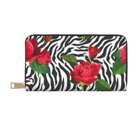 YUNWEIKEJI Rojo Flor Animales Cebra, Carteras Cartera de Gran Capacidad para Hombres y Mujeres Carteras Tarjeta de crédito Cartera de Cuero de Microfibra