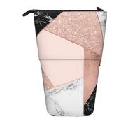 YUNWEIKEJI Rosa Oro Brillo Negro Blanco Mármol Geométrico, Estuche telescópico para lápices, Soporte para lápices con Cremallera, Bolsa de Maquillaje, Bolsa para lápices