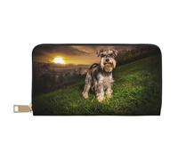 YUNWEIKEJI Schnauzer Atardecer Perros Mascotas Montañas Schnauzer, Carteras Cartera de Gran Capacidad para Hombres y Mujeres Carteras Tarjeta de crédito Cartera de Cuero de Microfibra