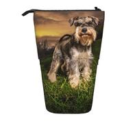 YUNWEIKEJI Schnauzer Atardecer Perros Mascotas Montañas Schnauzer, Estuche telescópico para lápices, Soporte para lápices con Cremallera, Bolsa de Maquillaje, Bolsa para lápices