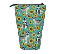 YUNWEIKEJI Schnauzer Girasoles Primavera Verano Floral Perro Raza Perro, Estuche telescópico para lápices, Soporte para lápices con Cremallera, Bolsa de Maquillaje, Bolsa para lápices