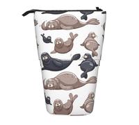 YUNWEIKEJI Sellos Ilustración León Marino, Estuche telescópico para lápices, Soporte para lápices con Cremallera, Bolsa de Maquillaje, Bolsa para lápices