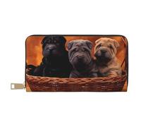 YUNWEIKEJI Shar Pei Cachorro Negro Perros Pequeños Cachorro Gris Mascotas, Carteras Cartera de Gran Capacidad para Hombres y Mujeres Carteras Tarjeta de crédito Cartera de Cuero de Microfibra