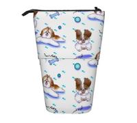 YUNWEIKEJI Shih Tzu Rosa Estampado Pequeño, Estuche telescópico para lápices, Soporte para lápices con Cremallera, Bolsa de Maquillaje, Bolsa para lápices