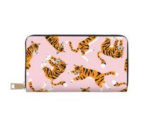 YUNWEIKEJI Tigres Lindos Animales de Circo sobre el Fondo Rosa, Carteras Cartera de Gran Capacidad para Hombres y Mujeres Carteras Tarjeta de crédito Cartera de Cuero de Microfibra