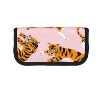 YUNWEIKEJI Tigres Lindos Animales de Circo sobre el Fondo Rosa, Estuche para lápices, Estuche para lápices de Lona Bolsa para cosméticos de Gran Capacidad