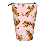 YUNWEIKEJI Tigres Lindos Animales de Circo sobre el Fondo Rosa, Estuche telescópico para lápices, Soporte para lápices con Cremallera, Bolsa de Maquillaje, Bolsa para lápices