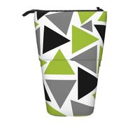 YUNWEIKEJI Triángulos Aleatorios Verde Lima Gris Negro sobre Blanco, Estuche telescópico para lápices, Soporte para lápices con Cremallera, Bolsa de Maquillaje, Bolsa para lápices