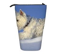 YUNWEIKEJI Westie Invierno West Highland White Terrier Perros, Estuche telescópico para lápices, Soporte para lápices con Cremallera, Bolsa de Maquillaje, Bolsa para lápices