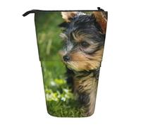 YUNWEIKEJI Yorkshire Terrier Verde Hierba Yorkie Perros Lindos, Estuche telescópico para lápices, Soporte para lápices con Cremallera, Bolsa de Maquillaje, Bolsa para lápices
