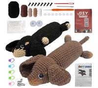 YUNXCNA Animales Agujas Crochet Kit Bricolaje, DIY Perro Salchicha Crochet Kit Principiantes, Juego de Ganchillo para Principiantes con Video Tutorial e Instrucciones Paso a Paso(Perro Salchicha)