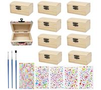 YUNXCNA Cofre de Tesoros de Madera sin Terminar, Un Juego de 10 Piezas Cofre del Tesoro Rectangular, Kits para Manualidades, Caja de Madera Pequeña DIY, Con 5 Pegatinas, para Decoración de Cuadros