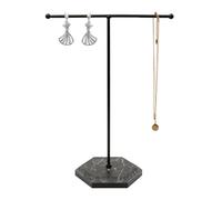 YUNXCNA Puesto de Joyería, Porta Collares, Soporte para Joyas, Expositor Metálico para Joyas en Forma de T, Porta Cadenas, Base de Mármol, para Collares, Pulseras, Aretes, Anillos, Negro