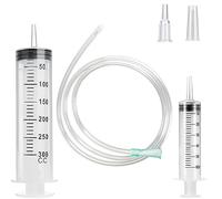 YUNYAN 1 jeringa grande de 300 ml + 1 jeringa de 60 ml con manguera de goma de 1 m, jeringa dosificadora reutilizable, jeringa dosificadora de plástico para laboratorio, alimentación animal, riego de