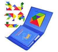 Yunyige Tangram Magnetico,Juegos Tangram Imantados,Tangrams Magnetico Viaje,Tangrams Jigsaw con 160 Formas Disección Puzzles con Solución (Azul)