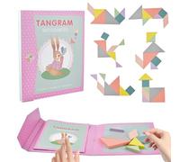 Yunyige Tangram Magnetico,Juegos Tangram Imantados,Tangrams Magnetico Viaje,Tangrams Jigsaw con 96 Formas Disección Puzzles con Solución (Rosa)