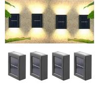 YUNYODA 4 Piezas Luces Solares de Pared, Aplique Solar Exterior Jardin IP65 Impermeable, Luz de Pared Up & Down para Escaleras Terraza Patio Jardín, Blanco Cálido