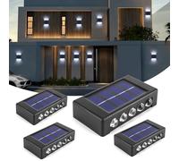 YUNYODA Apliques Exteriores Solares, 4 Piezas Luz Solar Exterior Jardin,10LED Lámpara de pared LED Solar Up & Down Light Decorativa LED de Pared, IP65 Impermeable, para Escaleras Terraza Patio Jardín