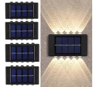 YUNYODA Apliques Exteriores Solares, 4 Piezas Luz Solar Exterior Jardin,10LED Lámpara de pared LED Solar Up & Down Light Decorativa LED de Pared, IP65 Impermeable, para Escaleras Terraza Patio Jardín