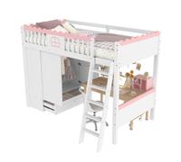 YUNYODA Cama individual de madera de pino con luces LED y armario, cama individual juvenil con cajón de almacenamiento, certificado EN747, sin colchón 90 x 200 cm (color blanco)