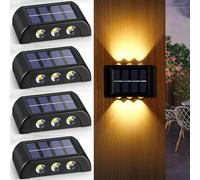 YUNYODA Juego de 4 luces solares para exteriores, luces solares decorativas para vallas al aire libre, IP65, resistente al agua, gran angular, luz solar para jardín (blanco cálido)