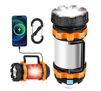 YUNYODA - Lámpara de camping LED recargable, 1800 lúmenes, impermeable, naranja, con gancho y fuente de alimentación de 4400mAh para senderismo
