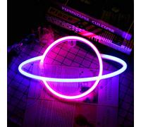 YUNYODA Planet Neon Light, Blue Pink Planet Neon Signs Light up Art Wall Decor Light-Waterproof LED Night Light - Lámpara Planet con pilas o USB para fiesta de cumpleaños de Navidad Habitación de los